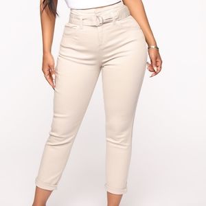 Fashion Nova Belted High Waist Beige/Tan Pants Skinny - 11